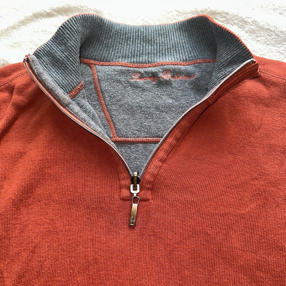 TOMMY BAHAMA Flipshore Reversible Half Zip Pullover Sweater Orange Gray Mens XL - Picture 4 of 10